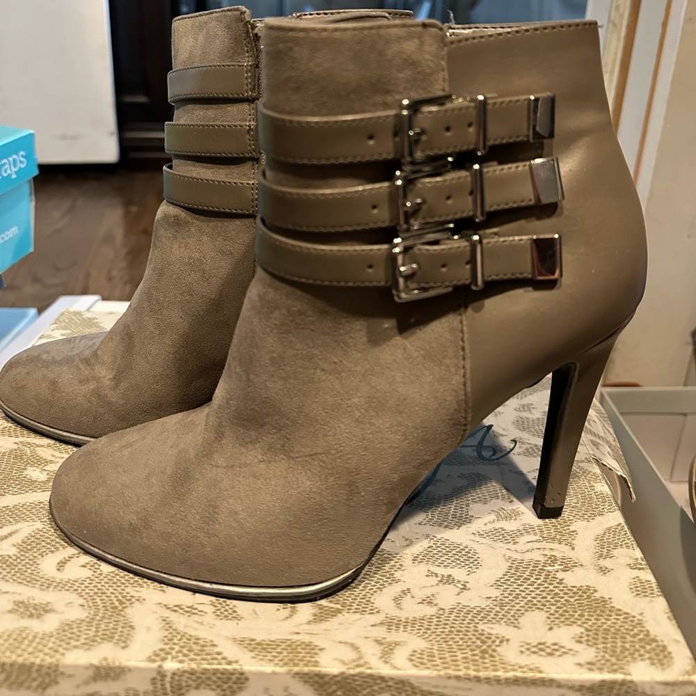 Grey colored fall booties